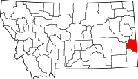 Map of Montana highlighting Fallon County