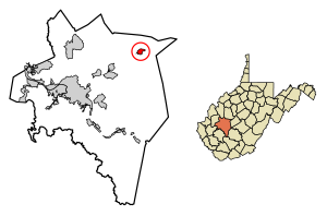 Location of Clendenin in Kanawha County, West Virginia.