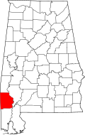 Map of Alabama highlighting Washington County