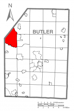 Map of Butler County, Pennsylvania highlighting Worth Township