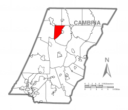 Map of Cambria County, Pennsylvania highlighting West Carroll Township