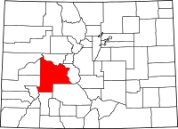 Map of Colorado highlighting Gunnison County
