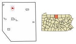 Location of Oswayo in Potter County, Pennsylvania.