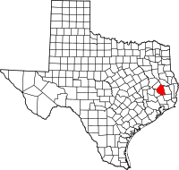 Map of Texas highlighting Polk County
