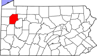 Map of Pennsylvania highlighting Venango County