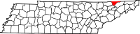 Map of Tennessee highlighting Hancock County