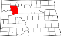 Map of North Dakota highlighting Mountrail County