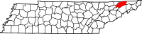 Map of Tennessee highlighting Hawkins County