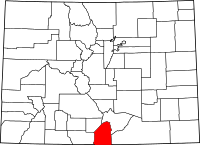 Map of Colorado highlighting Costilla County