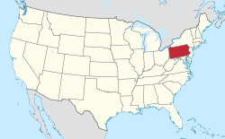 Location of Pennsylvania in the United States